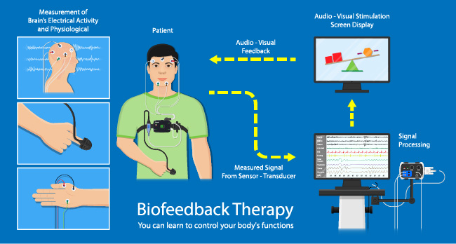 Feedback of biological functions with computer monitoring to facilitate self-regulation.